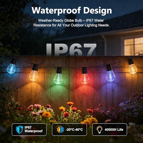 Outdoor String Lights, 200FT RGB+IC Outside Light Dimmable Shatterproof LED Bulbs, IP67 Waterproof Chasing, alternate view 2