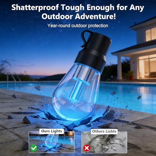 Outdoor String Lights, 200FT RGB+IC Outside Light Dimmable Shatterproof LED Bulbs, IP67 Waterproof Chasing, alternate view 4