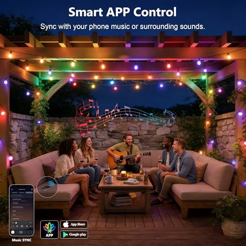 Outdoor String Lights, 200FT RGB+IC Outside Light Dimmable Shatterproof LED Bulbs, IP67 Waterproof Chasing, alternate view 6