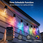 Outdoor String Lights, 200FT RGB+IC Outside Light Dimmable Shatterproof LED Bulbs, IP67 Waterproof Chasing, alternate view 7