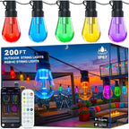Outdoor String Lights,200FT Smart RGB+IC Patio Lights with Shatterproof LED Bulbs, Outside Light Dimmable Patio