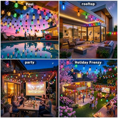 Outdoor String Lights,200FT Smart RGB+IC Patio Lights with Shatterproof LED Bulbs, Outside Light Dimmable Patio, alternate