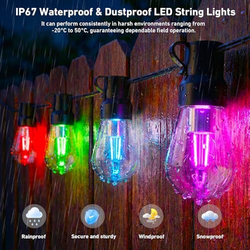 Outdoor String Lights,200FT Smart RGB+IC Patio Lights with Shatterproof LED Bulbs, Outside Light Dimmable Patio, alternate