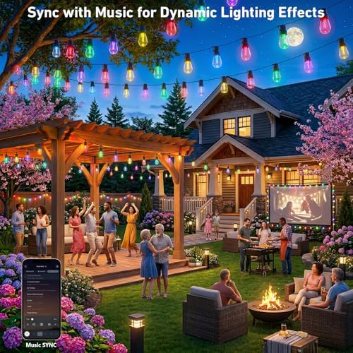 Outdoor String Lights,200FT Smart RGB+IC Patio Lights with Shatterproof LED Bulbs, Outside Light Dimmable Patio, alternate