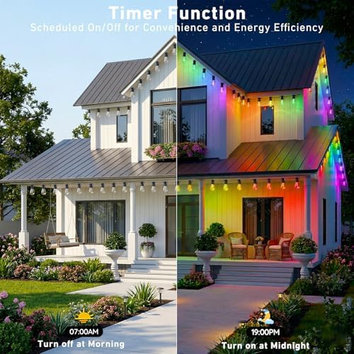 Outdoor String Lights,200FT Smart RGB+IC Patio Lights with Shatterproof LED Bulbs, Outside Light Dimmable Patio, alternate
