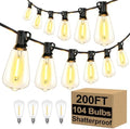 Outdoor String Lights 200FT Waterproof, Patio String Lights for Outside with 100+4 ST38 Shatterproof LED