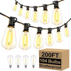 Outdoor String Lights 200FT Waterproof, Patio String Lights for Outside with 100+4 ST38 Shatterproof LED