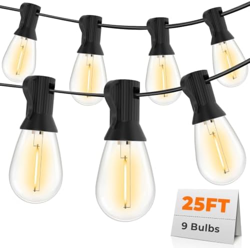 Outdoor String Lights, 25FT LED Waterproof Patio Lights
