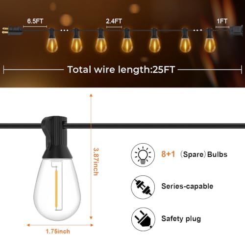 Outdoor String Lights, 25FT LED Waterproof Patio Lights, alternate view 2