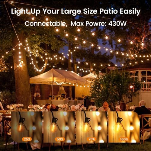 Outdoor String Lights, 27FT LED Patio Lights with 13 Dimmable Plastic G40 Globe Bulbs(1 Spare), 2200K Waterproof, alternate