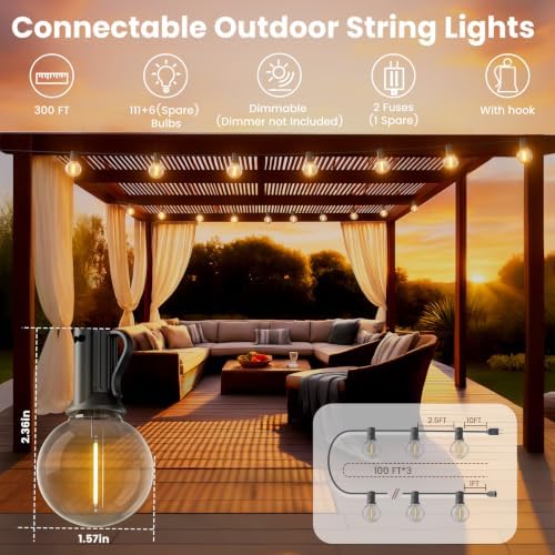 Outdoor String Lights 300 FT, LED Patio Light Outside Waterproof, alternate view 2
