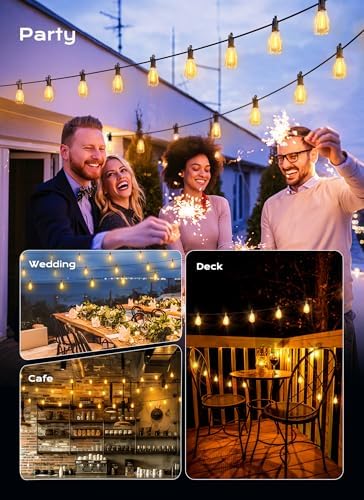 Outdoor String Lights, 30FT 11+1 LED ST38 LED Patio Lights Shatterproof, Dimmable IP65 Waterproof Connectable, alternate view