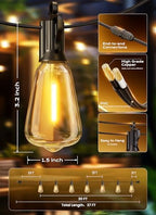 Outdoor String Lights, 30FT 11+1 LED ST38 LED Patio Lights Shatterproof, Dimmable IP65 Waterproof Connectable, alternate view