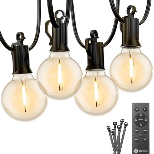 Outdoor String Lights, 38FT 15 Shatterproof LED Bulbs with Remote, Waterproof Dimmable Patio Hanging Lamps for