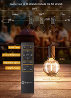 Outdoor String Lights, 38FT 15 Shatterproof LED Bulbs with Remote, Waterproof Dimmable Patio Hanging Lamps for, alternate