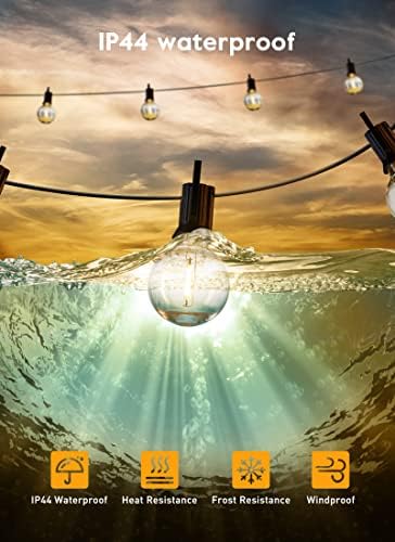 Outdoor String Lights, 38FT 15 Shatterproof LED Bulbs with Remote, Waterproof Dimmable Patio Hanging Lamps for, alternate