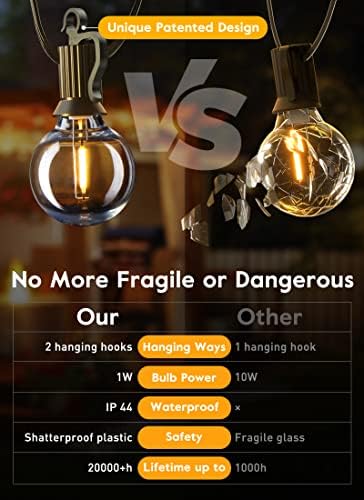Outdoor String Lights, 38FT 15 Shatterproof LED Bulbs with Remote, Waterproof Dimmable Patio Hanging Lamps for, alternate