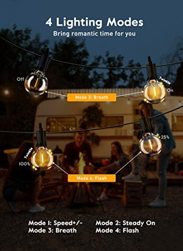 Outdoor String Lights, 38FT 15 Shatterproof LED Bulbs with Remote, Waterproof Dimmable Patio Hanging Lamps for, alternate
