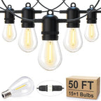 Outdoor String Lights, 50FT 15 Bulbs Shatterproof Patio Lights