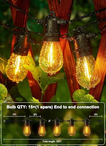 Outdoor String Lights, 50FT 15 Bulbs Shatterproof Patio Lights, alternate view 6