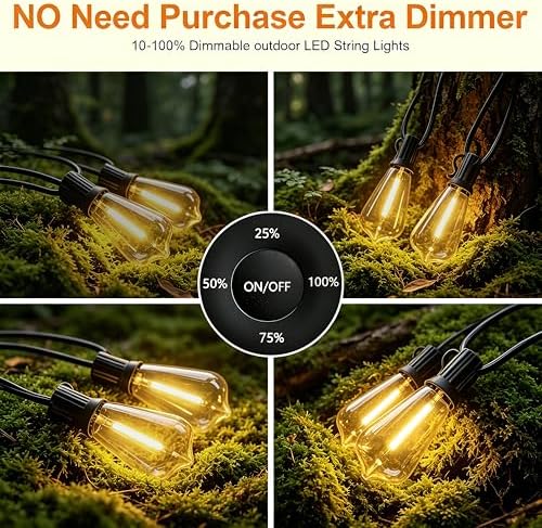 Outdoor String Lights 50FT 26 LED, Waterproof Dimmable Patio Lights, alternate view 2