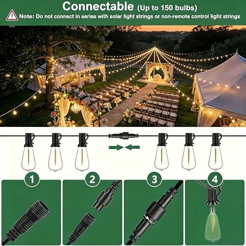 Outdoor String Lights 50FT 26 LED, Waterproof Dimmable Patio Lights, alternate view 6