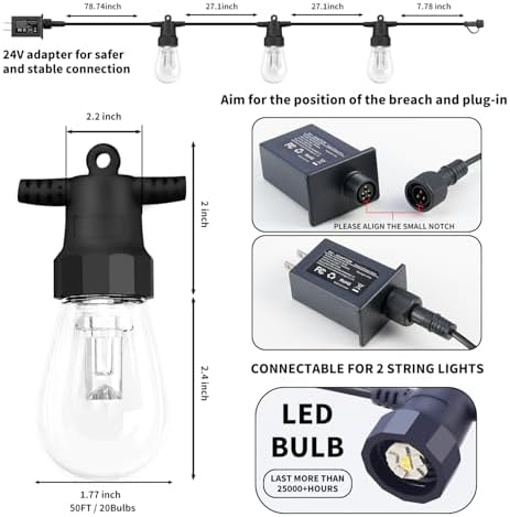 Outdoor String Lights 50FT, Color Changing Patio Lights, Waterproof, alternate view 6