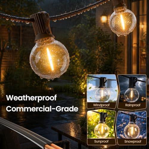 Outdoor String Lights 50ft, G40 Led Patio Lights with 26pcs Bulbs, Waterproof Shatterproof Dimmable Hanging, alternate view 3