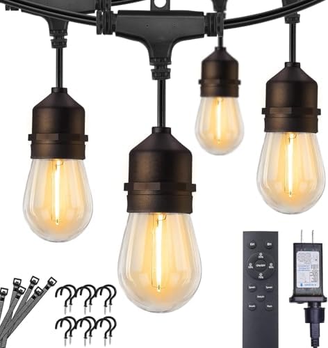 Outdoor String Lights, 52FT 15 Bulbs Shatterproof Patio Lights with Remote