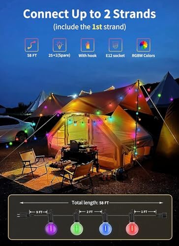 Outdoor String Lights 58 Feet G40 LED Patio Lights, RGB, Remote, alternate view 5
