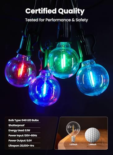 Outdoor String Lights 58 Feet G40 LED Patio Lights, RGB, Remote, alternate view 6