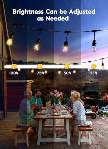 Outdoor String Lights, 82FT 25 Bulbs Shatterproof Patio Lights with Remote, IP65 Waterproof Dimmable Hanging, alternate view