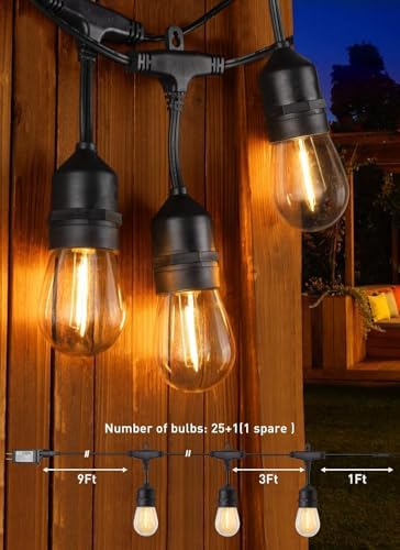 Outdoor String Lights, 82FT 25 Bulbs Shatterproof Patio Lights with Remote, IP65 Waterproof Dimmable Hanging, alternate view