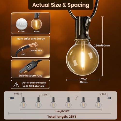 Outdoor String Lights LED 25 FT, Patio Light Waterproof 13 LED Bulbs, alternate view 3