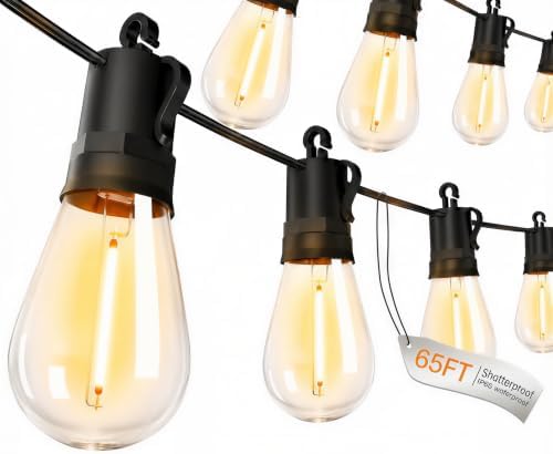 Outdoor String Lights Patio LED - Light Outside Waterproof S14 Porch Lighting Edison Plastic Bulb Pergola