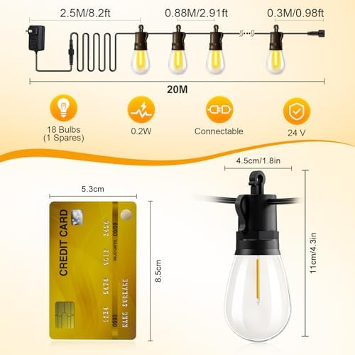 Outdoor String Lights Patio LED - Light Outside Waterproof S14 Porch Lighting Edison Plastic Bulb Pergola, alternate view 2