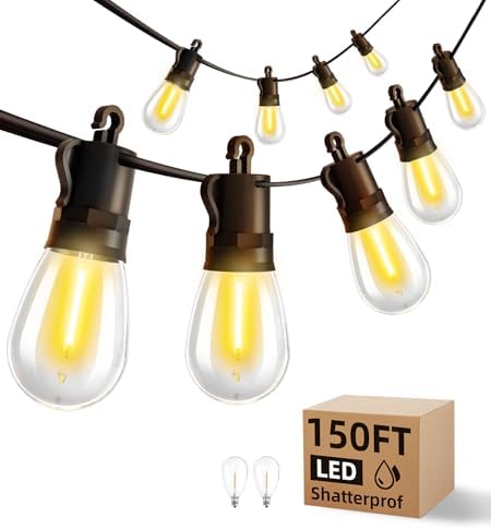 Outdoor String Lights Patio LED - Light Outside Waterproof S14 Porch Lighting Edison Plastic Bulb Pergola