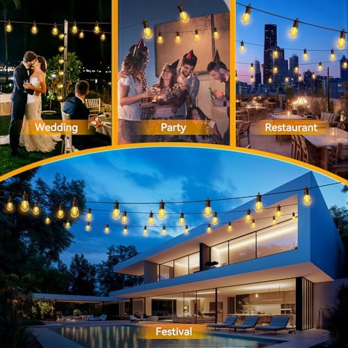 Outdoor String Lights Patio LED - Light Outside Waterproof S14 Porch Lighting Edison Plastic Bulb Pergola, alternate view 4