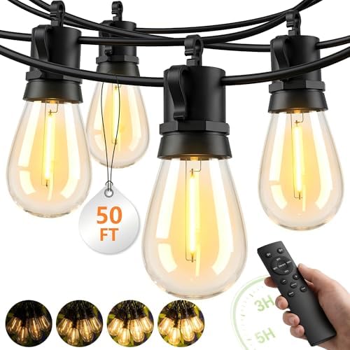Outdoor String Lights Patio Light - 50Ft Outside Waterproof Dimmable Bulbs