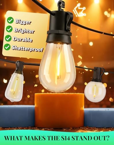 Outdoor String Lights Patio Light - 50Ft Outside Waterproof Dimmable Bulbs, alternate view 2