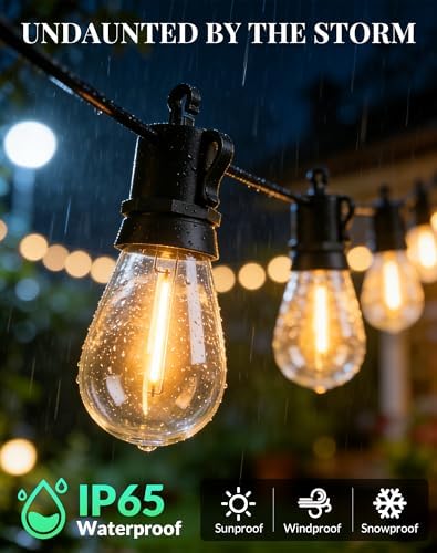 Outdoor String Lights Patio Light - 50Ft Outside Waterproof Dimmable Bulbs, alternate view 3