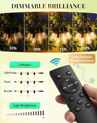 Outdoor String Lights Patio Light - 50Ft Outside Waterproof Dimmable Bulbs, alternate view 4