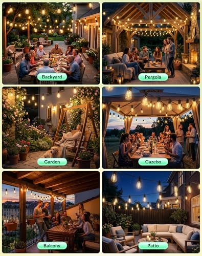 Outdoor String Lights Patio Light - 50Ft Outside Waterproof Dimmable Bulbs, alternate view 7