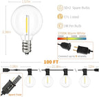 Outdoor String Lights Waterproof 100 FT for Outside Patio 52 Bulbs, alternate view 2
