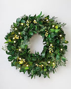 Outdoor White Berry Cypress Christmas Wreath - Bright & Beautiful Front Door Wreath with Battery-Powered LED, alternate view