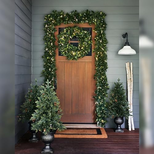 Outdoor White Berry Cypress Christmas Wreath - Bright & Beautiful Front Door Wreath with Battery-Powered LED, alternate view