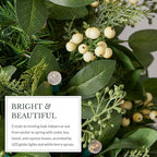 Outdoor White Berry Cypress Christmas Wreath - Bright & Beautiful Front Door Wreath with Battery-Powered LED, alternate view