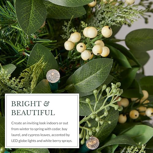 Outdoor White Berry Cypress Christmas Wreath - Bright & Beautiful Front Door Wreath with Battery-Powered LED, alternate view