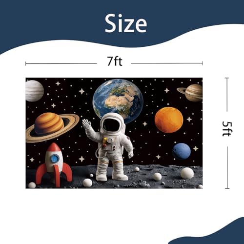 Outer Space Backdrop, Astronaut Rocket Planet Galaxy 3D Photography Background for Boys Kids Birthday Party, alternate view 5