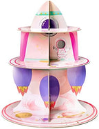 Outer Space Cupcake Stand - 3 Tiered Birthday Party Decorations in Pink Outer Space